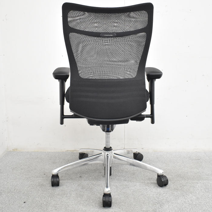 オカムラ フィーゴ メッシュEX 可動肘 ブラック アルミポリッシュ脚 2023062203【中古オフィス家具】【中古】