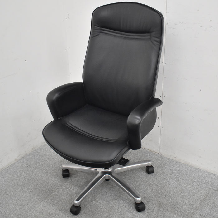 オカムラ KCシリーズ エグゼクティブチェア 総革張り ブラック 2023062603【中古オフィス家具】【中古】