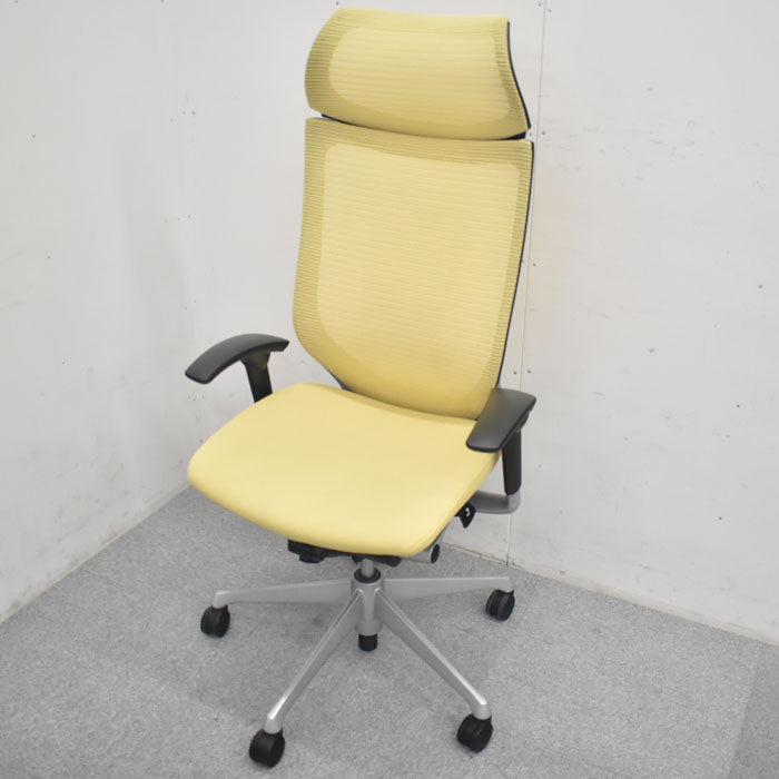 オカムラ バロン エクストラハイバック 固定ヘッドレスト 可動肘 シルバーフレーム(肘パット新品交換済) 2023080701【中古オフィス家具】【中古】