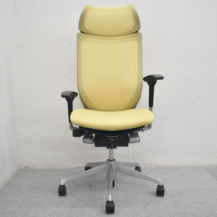 オカムラ バロン エクストラハイバック 固定ヘッドレスト 可動肘 シルバーフレーム(肘パット新品交換済) 2023080701【中古オフィス家具】【中古】