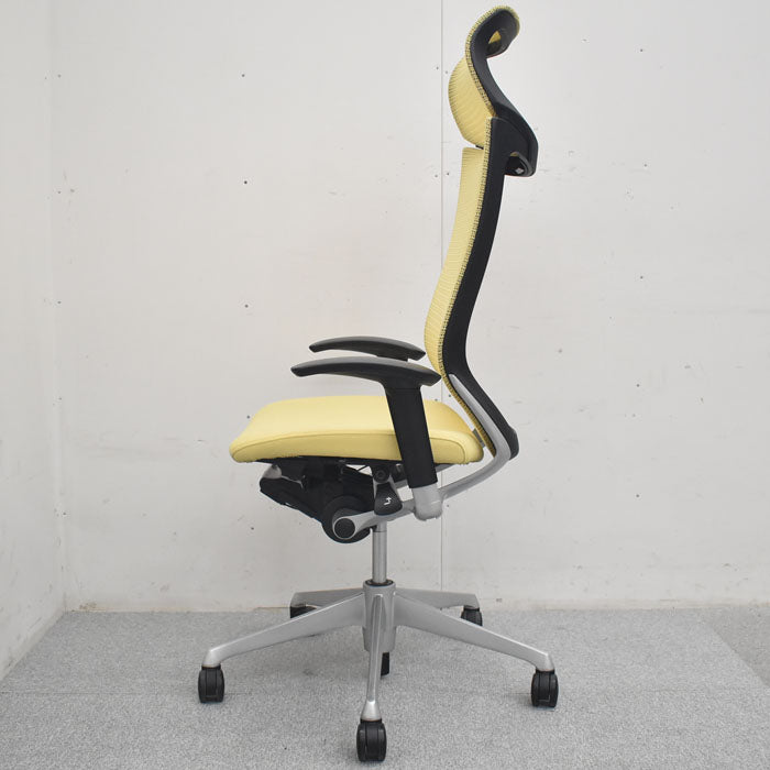 オカムラ バロン エクストラハイバック 固定ヘッドレスト 可動肘 シルバーフレーム(肘パット新品交換済) 2023080701【中古オフィス家具】【中古】