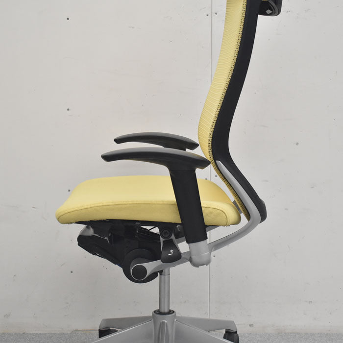 オカムラ バロン エクストラハイバック 固定ヘッドレスト 可動肘 シルバーフレーム(肘パット新品交換済) 2023080701【中古オフィス家具】【中古】