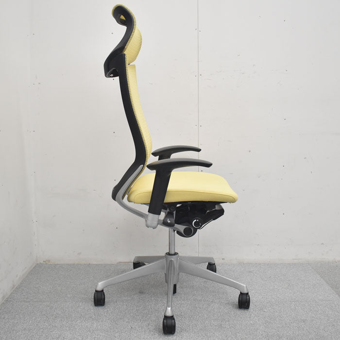オカムラ バロン エクストラハイバック 固定ヘッドレスト 可動肘 シルバーフレーム(肘パット新品交換済) 2023080701【中古オフィス家具】【中古】