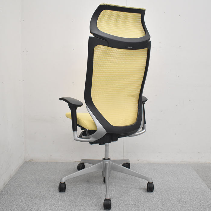 オカムラ バロン エクストラハイバック 固定ヘッドレスト 可動肘 シルバーフレーム(肘パット新品交換済) 2023080702【中古オフィス家具】【中古】