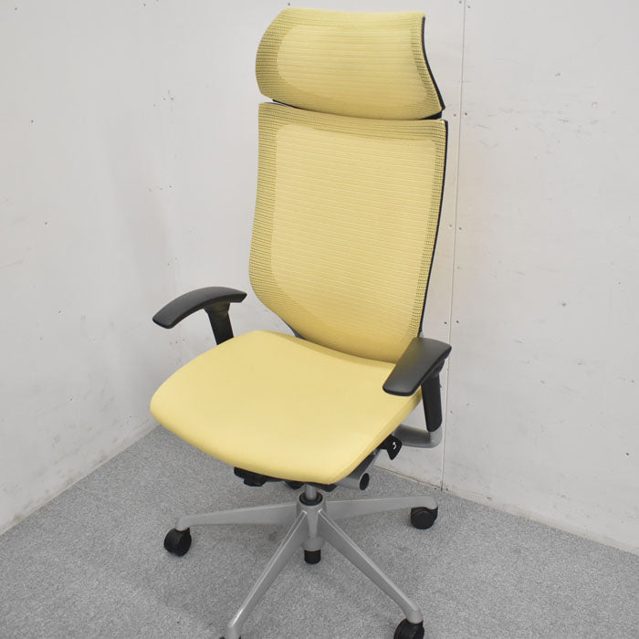 オカムラ バロン エクストラハイバック 固定ヘッドレスト 可動肘 シルバーフレーム(肘パット新品交換済) 2023080702【中古オフィス家具】【中古】