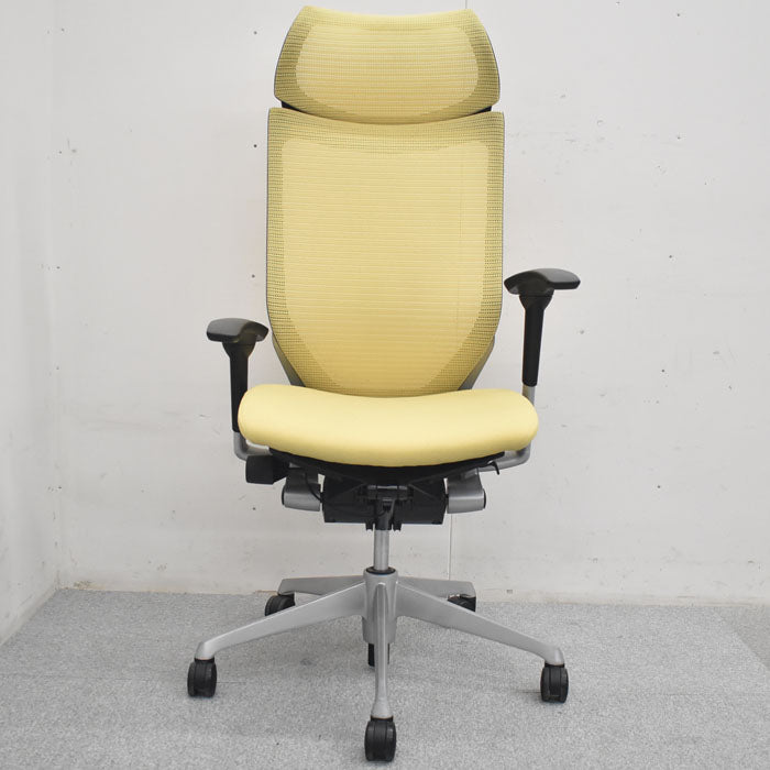 オカムラ バロン エクストラハイバック 固定ヘッドレスト 可動肘 シルバーフレーム(肘パット新品交換済) 2023080702【中古オフィス家具】【中古】