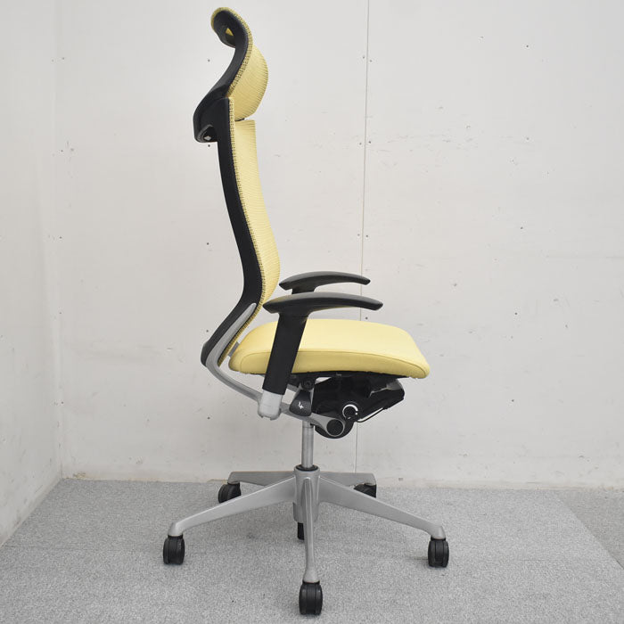 オカムラ バロン エクストラハイバック 固定ヘッドレスト 可動肘 シルバーフレーム(肘パット新品交換済) 2023080702【中古オフィス家具】【中古】