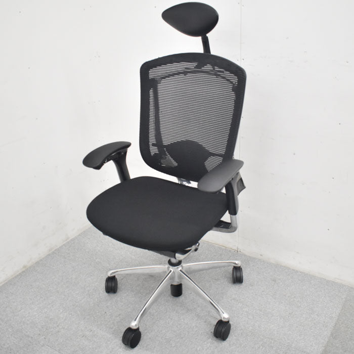 オカムラ コンテッサ ヘッドレスト 可動肘 ランバーサポート ポリッシュ 2023080705【中古オフィス家具】【中古】