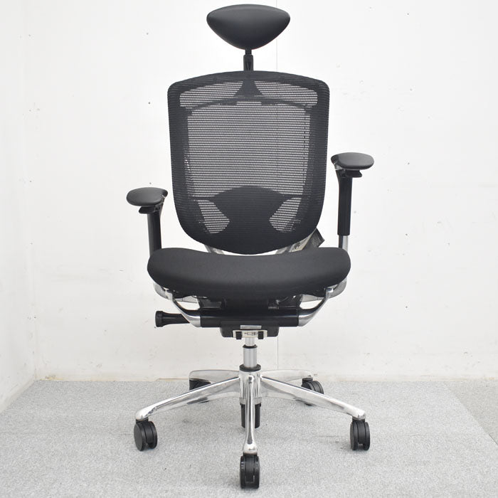 オカムラ コンテッサ ヘッドレスト 可動肘 ランバーサポート ポリッシュ 2023080705【中古オフィス家具】【中古】