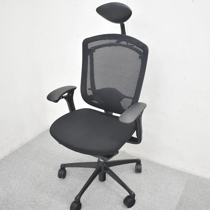 オカムラ コンテッサ ヘッドレスト 可動肘 ランバーサポート ポリッシュ 2023080801【中古オフィス家具】【中古】