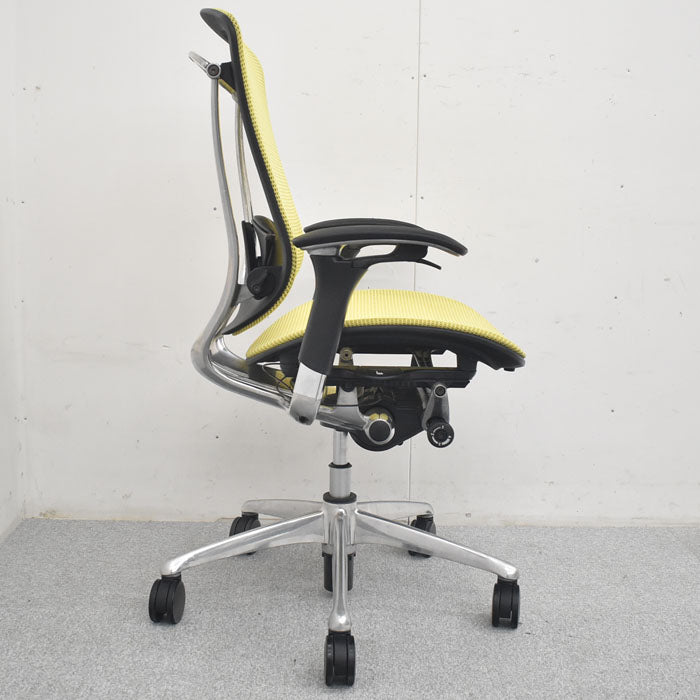 オカムラ コンテッサ 可動肘 ランバーサポート アルミポリッシュ 2023081904【中古オフィス家具】【中古】