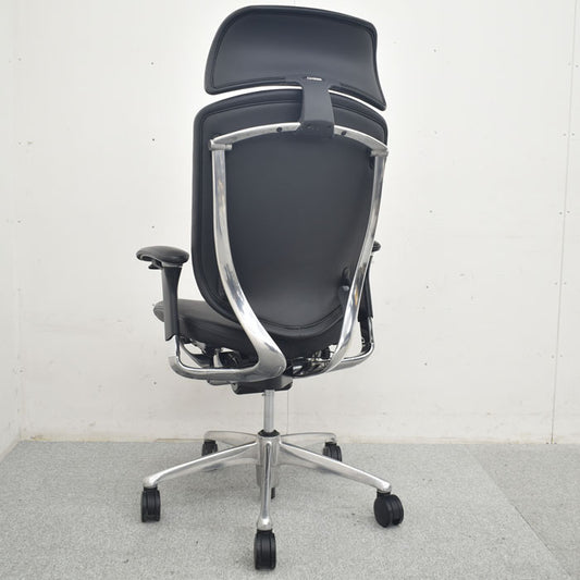 オカムラ コンテッサ 大型ヘッドレスト 可動肘 アルミポリッシュ 2023090403【中古オフィス家具】【中古】