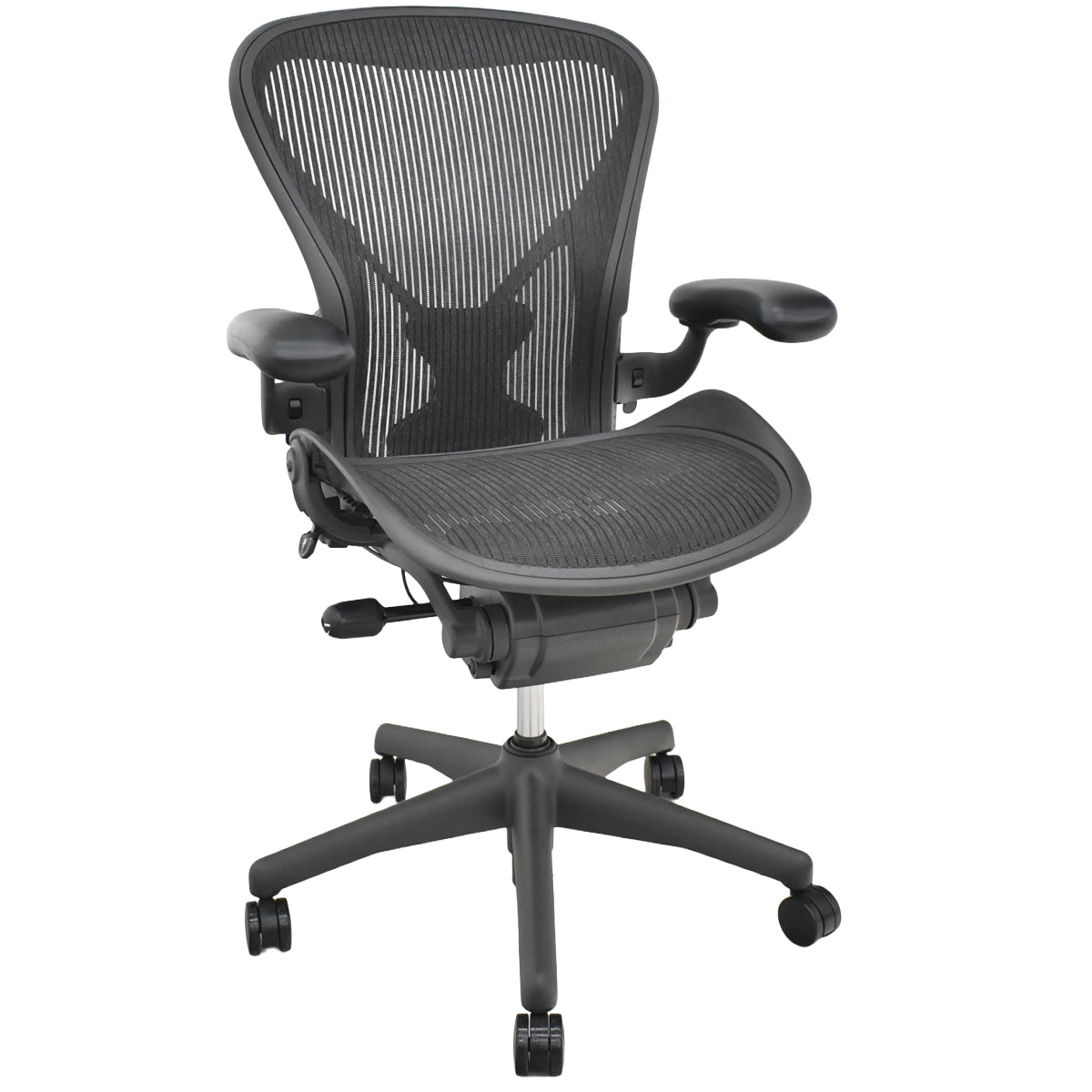 【中古】ハーマンミラー アーロンチェア Bサイズ フル装備 ポスチャーフィット 肘レバータイプ 昇降ガス新品交換済 2025102803【中古オフィス家具】