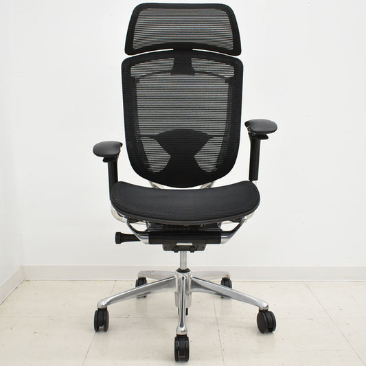 【中古】 オカムラ コンテッサ 大型ヘッドレスト 可動肘 ランバーサポート アルミポリッシュ 2023112704 【中古オフィス家具】