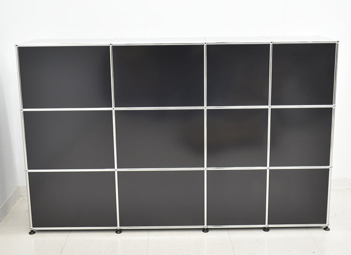 【中古】USM Haller ハラーキャビネット 4列3段 ブラック 2024020803【中古オフィス家具】