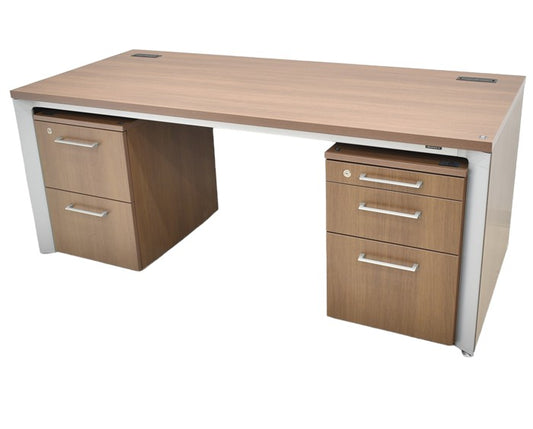 【中古】オカムラ EX-F300 役員デスク+ワゴン3点セット W1800 2024030501【中古オフィス家具】