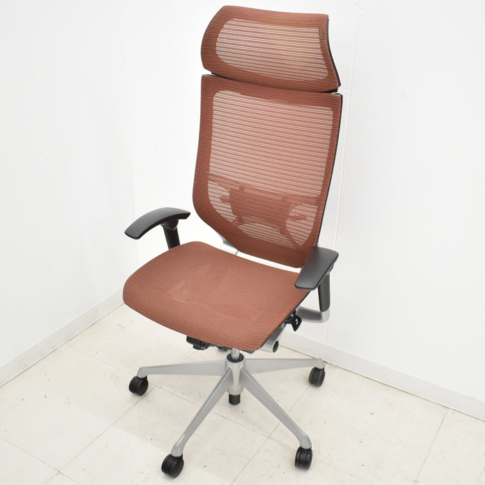 【中古】オカムラ エクストラハイバック 固定ヘッドレスト 可動肘(新型肘パット)ランバーサポート シルバー脚 2024030708【中古オフィス家具】