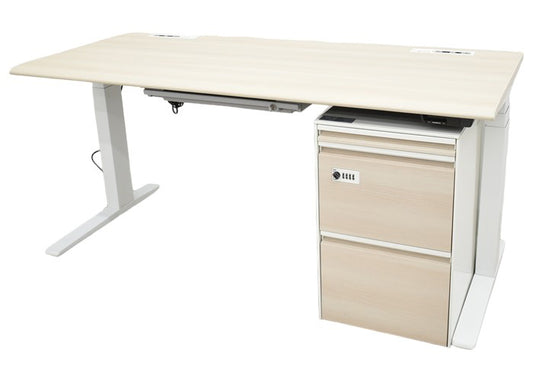 【中古】オカムラ スイフト 電動昇降デスク+ワゴン2点セット 2019年製 レバータイプ(インジケーター付)W1550 2024031106【中古オフィス家具】