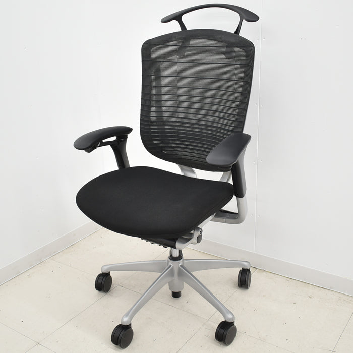 【中古】オカムラ コンテッサ 可動肘 ハンガー グラデーションメッシュ シルバー脚 2024040401【中古オフィス家具】