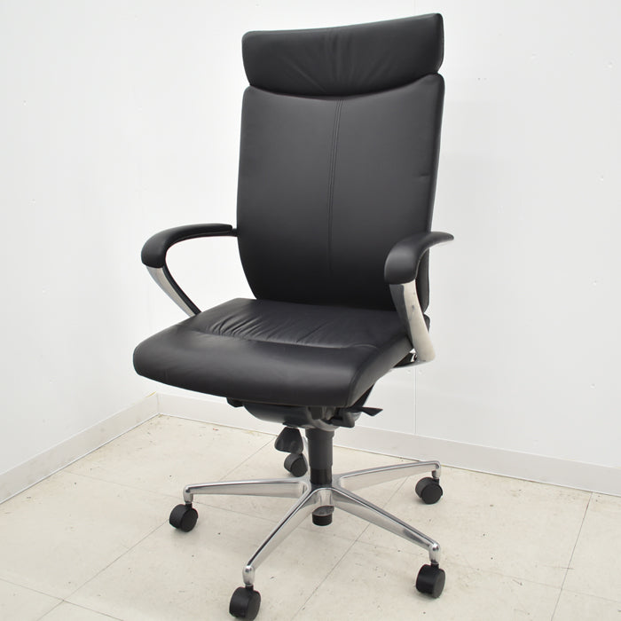 【中古】イトーキ プレクサス655 ハイバック 固定肘 総革張り アルミミラー仕上げ 2024041203【中古オフィス家具】