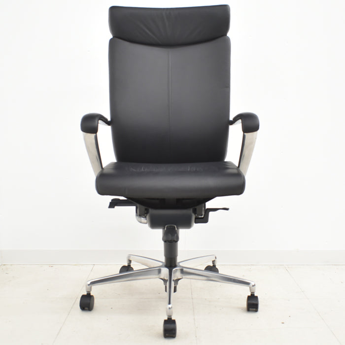 【中古】イトーキ プレクサス655 ハイバック 固定肘 総革張り アルミミラー仕上げ 2024041203【中古オフィス家具】