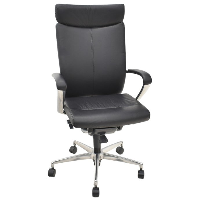 【中古】イトーキ プレクサス655 ハイバック 固定肘 総革張り アルミミラー仕上げ 2024041203【中古オフィス家具】