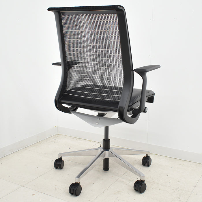 【中古】スチールケース シンクチェア 固定肘 座面革張り ポリッシュ 2024060704【中古オフィス家具】