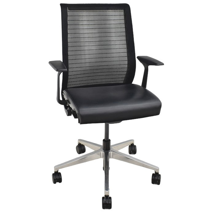 【中古】スチールケース シンクチェア 固定肘 座面革張り ポリッシュ 2024060704【中古オフィス家具】