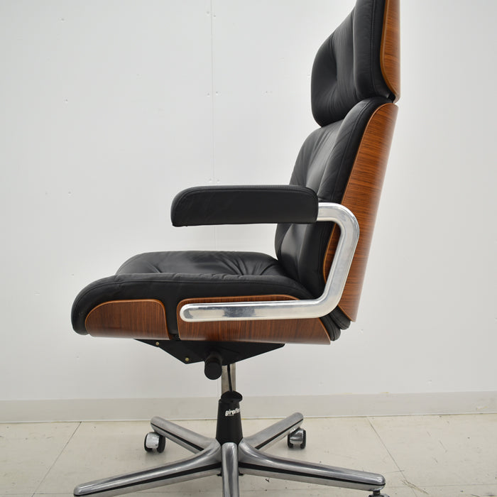 【中古】ジロフレックス パサール ハイバック 固定肘 プライウッド 革張り ブラック 2024072302【中古オフィス家具】