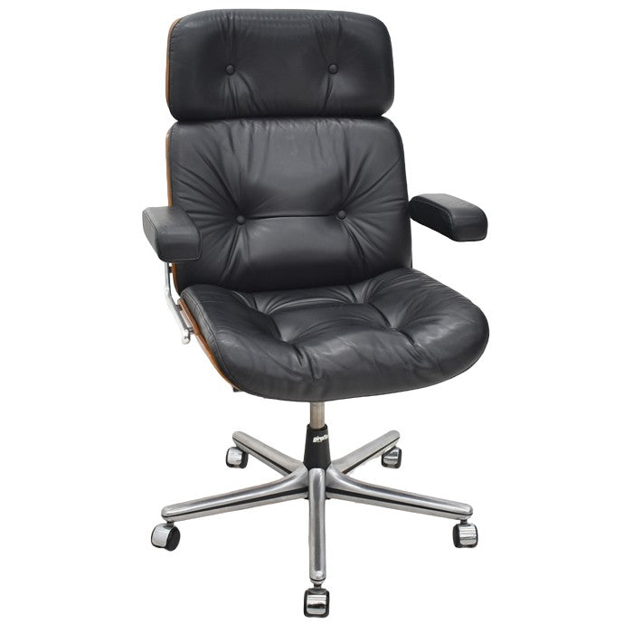 【中古】ジロフレックス パサール ハイバック 固定肘 プライウッド 革張り ブラック 2024072302【中古オフィス家具】
