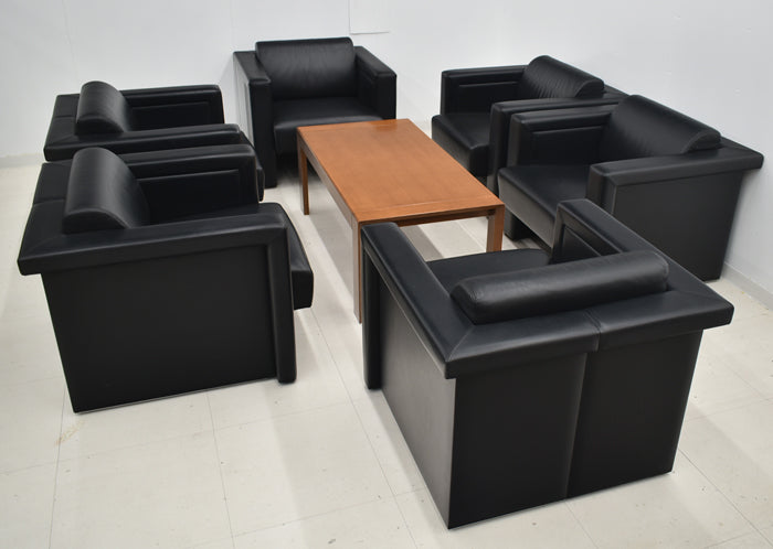 【中古】KNOLL+オカムラ 応接7点セット ハウスマンコレクション 8315SP 革張り ブラック W1200 2024072402【中古オフィス家具】