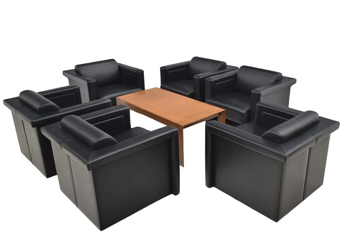 【中古】KNOLL+オカムラ 応接7点セット ハウスマンコレクション 8315SP 革張り ブラック W1200 2024072402【中古オフィス家具】
