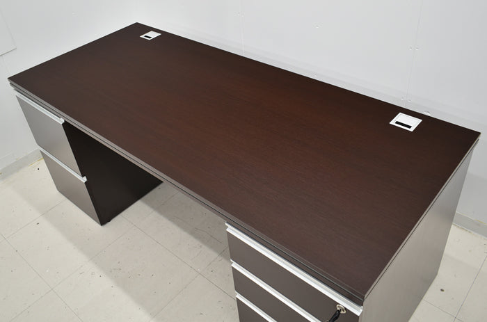 【中古】井上金庫 MMD スマートマネージメント 両袖デスク ダークブラウン W1800 2024072601【中古オフィス家具】
