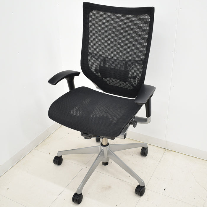 【中古】オカムラ バロン ハイバック 可動肘(新型肘パット)ランバーサポート シルバー脚 2024111801【中古オフィス家具】