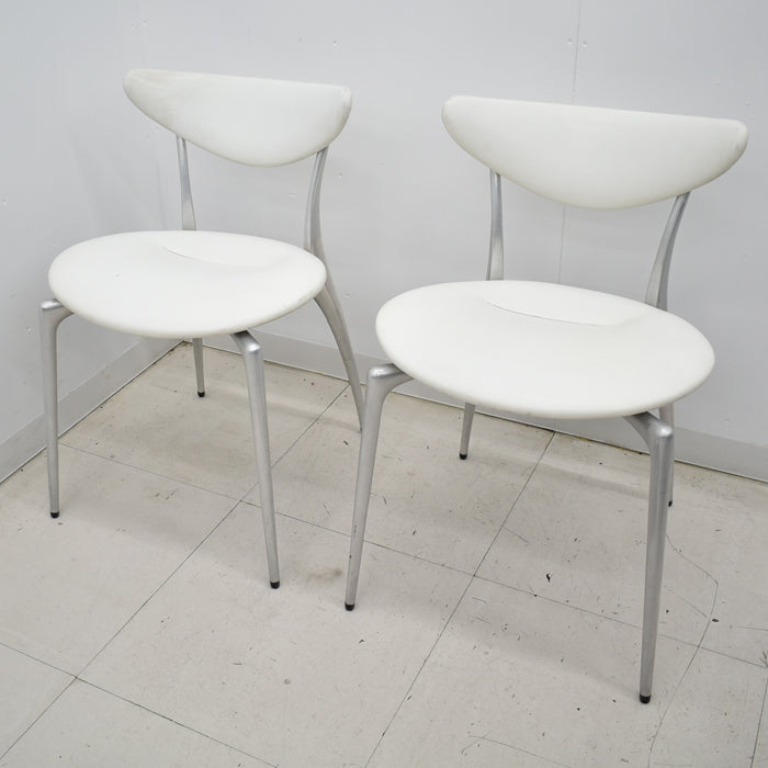 【中古】アダル リンクチェア ホワイト 革張り 2脚セット 2025012801【中古オフィス家具】