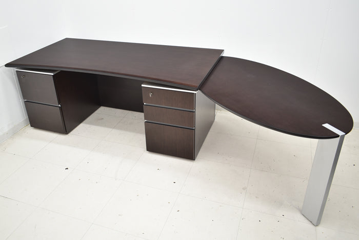 【配送料金見積もり対応となります】イトーキ XVシリーズ 役員用両袖机 アール型天板 サブテーブル 幅2790 2025030501【中古】【中古オフィス家具】