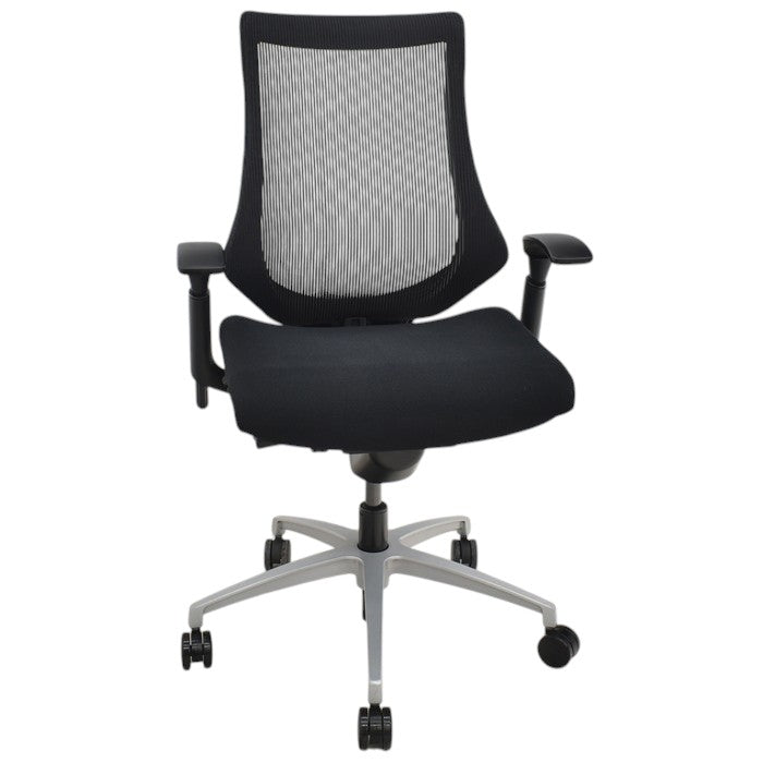 【中古】イトーキ f・エフチェア ハイバック 可動肘 ストライプメッシュ シルバー脚 2025051303【中古オフィス家具】