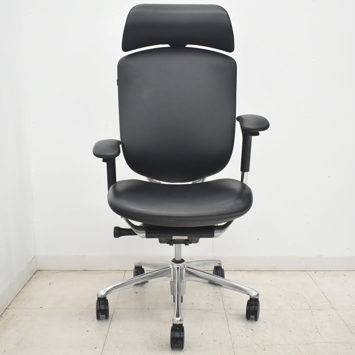 【中古】オカムラ コンテッサ 大型ヘッドレスト 可動肘 アルミポリッシュ 革張り 2025073102【中古オフィス家具】