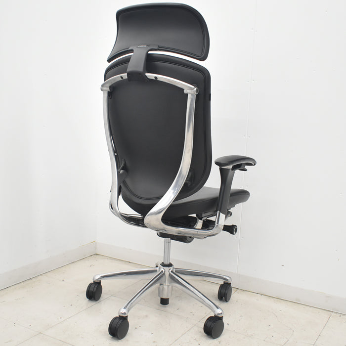 【中古】オカムラ コンテッサ 大型ヘッドレスト 可動肘 アルミポリッシュ 革張り 2025073102【中古オフィス家具】