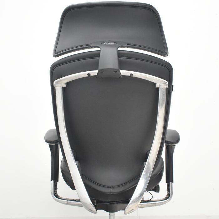 【中古】オカムラ コンテッサ 大型ヘッドレスト 可動肘 アルミポリッシュ 革張り 2025073102【中古オフィス家具】