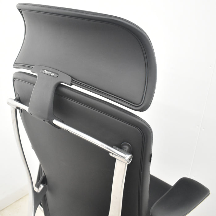 【中古】オカムラ コンテッサ 大型ヘッドレスト 可動肘 アルミポリッシュ 革張り 2025073103【中古オフィス家具】