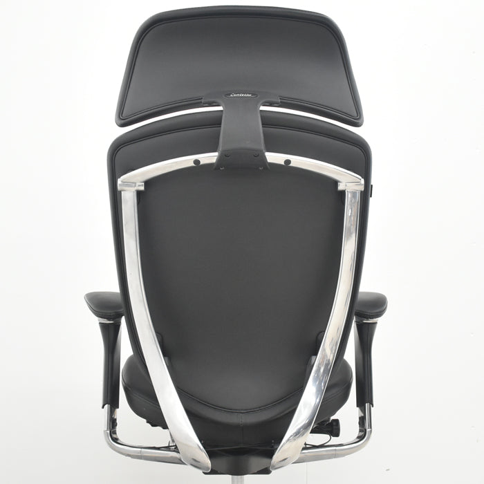 【中古】オカムラ コンテッサ 大型ヘッドレスト 可動肘 アルミポリッシュ 革張り 2025073103【中古オフィス家具】