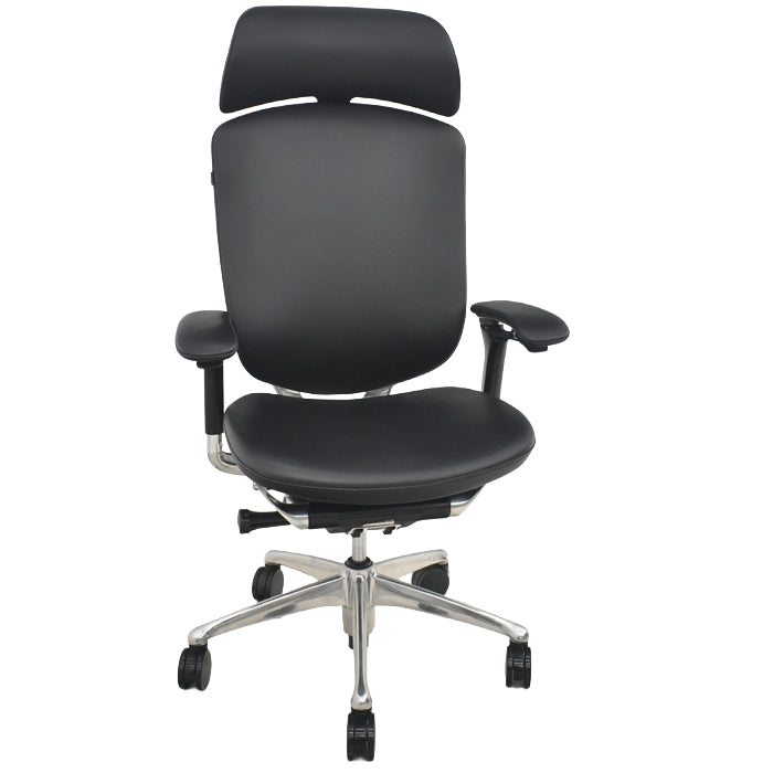 【中古】オカムラ コンテッサ 大型ヘッドレスト 可動肘 アルミポリッシュ 革張り 2025073103【中古オフィス家具】