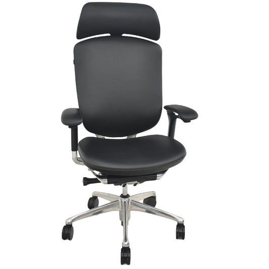 【中古】オカムラ コンテッサ 大型ヘッドレスト 可動肘 アルミポリッシュ 革張り 2025073103【中古オフィス家具】