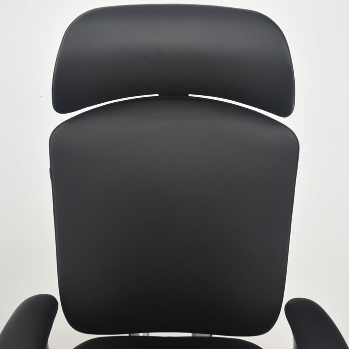 【中古】オカムラ コンテッサ 大型ヘッドレスト 可動肘 アルミポリッシュ 革張り 2025090306【中古オフィス家具】