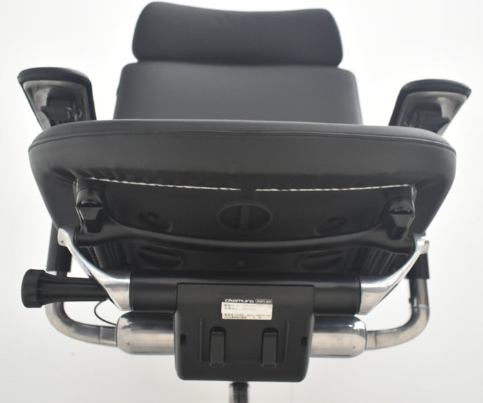 【中古】オカムラ コンテッサ 大型ヘッドレスト 可動肘 アルミポリッシュ 革張り 2025090306【中古オフィス家具】