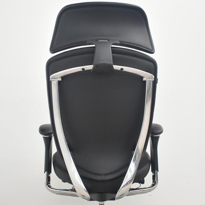 【中古】オカムラ コンテッサ 大型ヘッドレスト 可動肘 アルミポリッシュ 革張り 2025090306【中古オフィス家具】