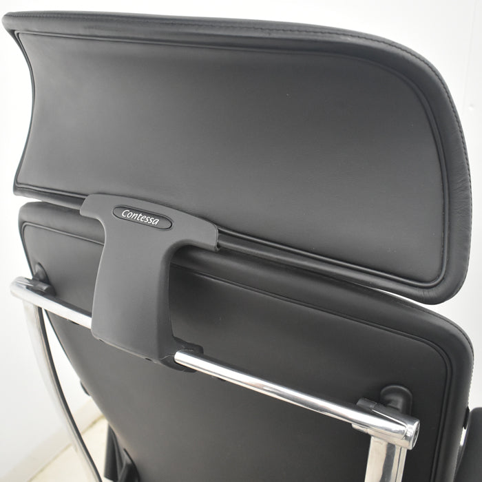 【中古】オカムラ コンテッサ 大型ヘッドレスト 可動肘 アルミポリッシュ 革張り 2025090306【中古オフィス家具】