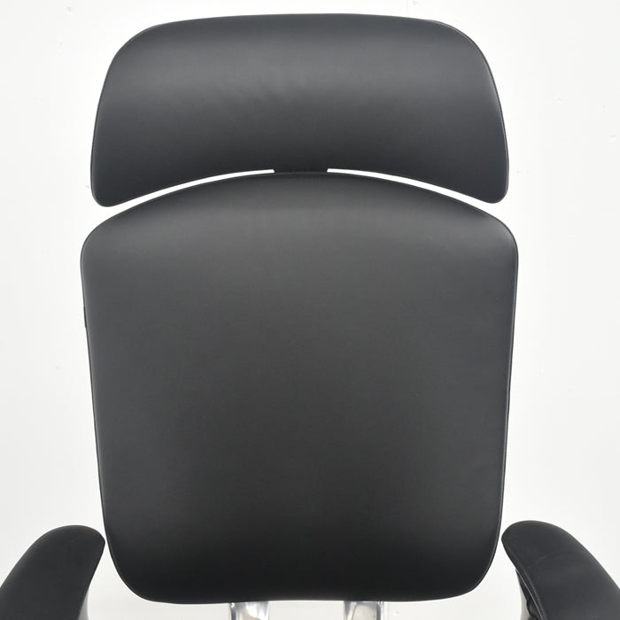 【中古】オカムラ コンテッサ 大型ヘッドレスト 可動肘 アルミポリッシュ 革張り 2025090307【中古オフィス家具】