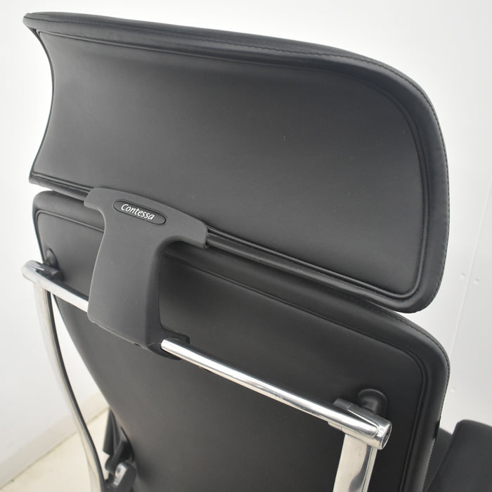 【中古】オカムラ コンテッサ 大型ヘッドレスト 可動肘 アルミポリッシュ 革張り 2025090307【中古オフィス家具】